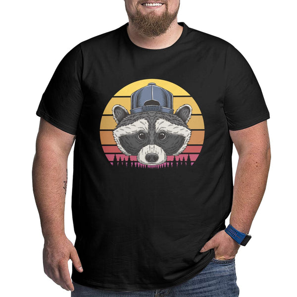 Raccoon Head Sunset Vintage Retro Design Big Size Men's T-shirt